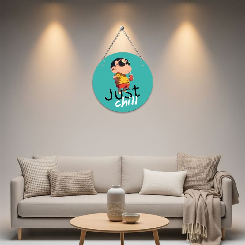 Just Chill Cartoon Round Wall Hanging Fun Kids' Room Decor  Shin-chan Theme Anime Character Wall Art  Birthday Gift for Boys, Girls & Anime Lovers
